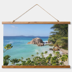 Tropical Island Beach Rocks Palm Trees Hanging Tapestry