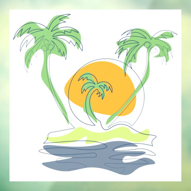 Tropical island beach scenery. Outline palm tree (Sheet 3)