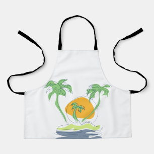 Tropical island beach scenery. Outline palm tree Apron