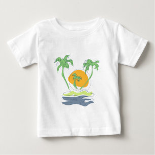 Tropical island beach scenery. Outline palm tree  Baby T-Shirt