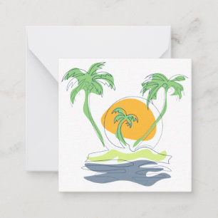 Tropical island beach scenery. Outline palm tree Card