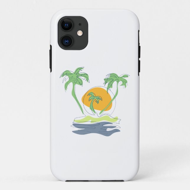 Tropical island beach scenery. Outline palm tree  Case-Mate iPhone Case (Back)