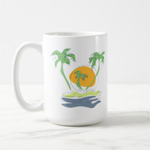Tropical island beach scenery. Outline palm tree Coffee Mug