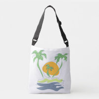 Tropical island beach scenery. Outline palm tree