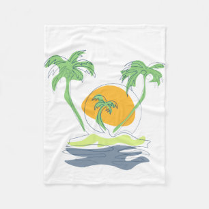 Tropical island beach scenery. Outline palm tree Fleece Blanket