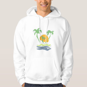 Tropical island beach scenery. Outline palm tree Hoodie