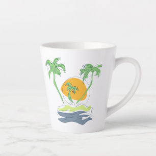 Tropical island beach scenery. Outline palm tree Latte Mug