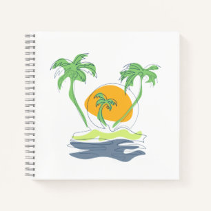 Tropical island beach scenery. Outline palm tree  Notebook
