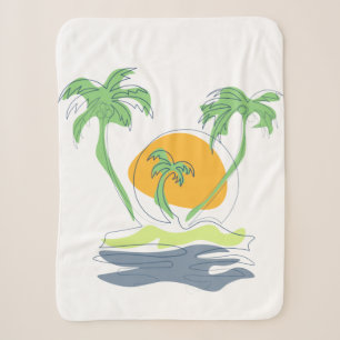 Tropical island beach scenery. Outline palm tree Sherpa Blanket