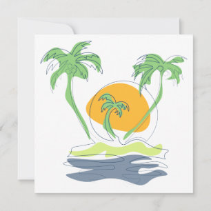 Tropical island beach scenery. Outline palm tree Thank You Card