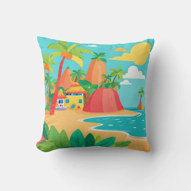 Tropical island beach Throw Pillow (Front)
