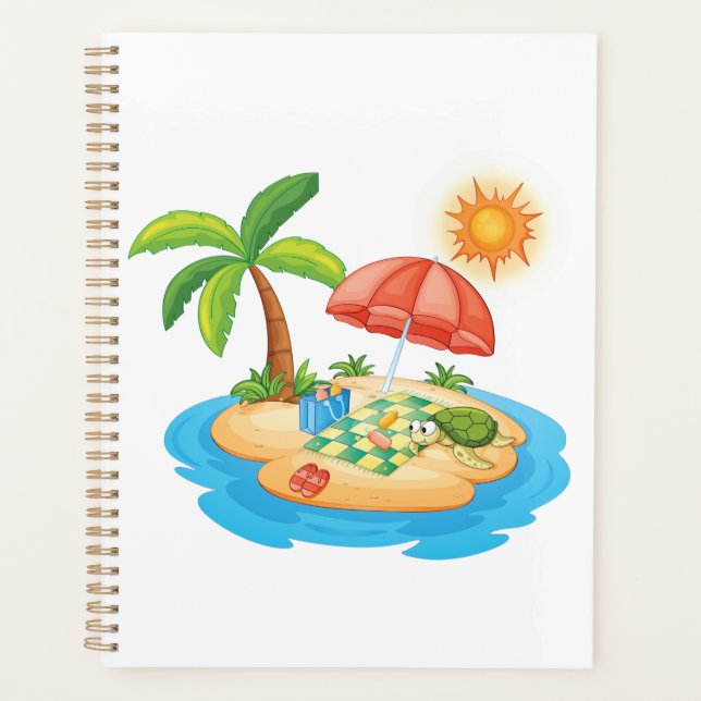 Tropical Island Beach Turtle Palm Tree Picnic Planner (Front)