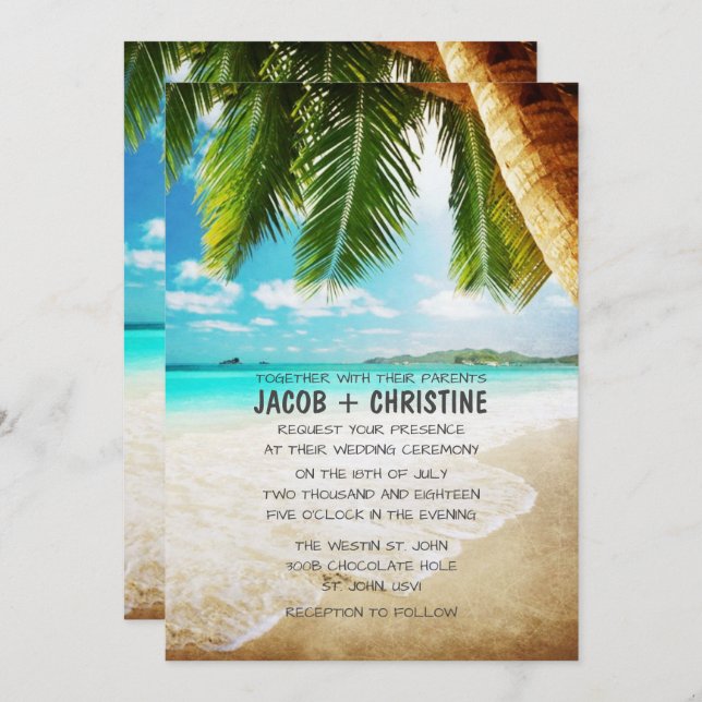 Tropical Island Beach Wedding Invitation (Front/Back)