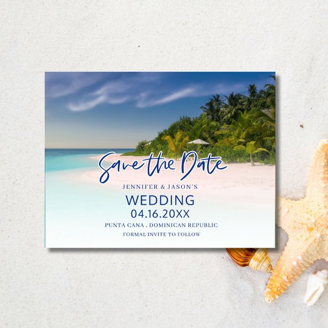 Tropical Island Beach Wedding Save the Date Announcement Postcard (Tropical Island Beach Wedding Save the Date Postcard)