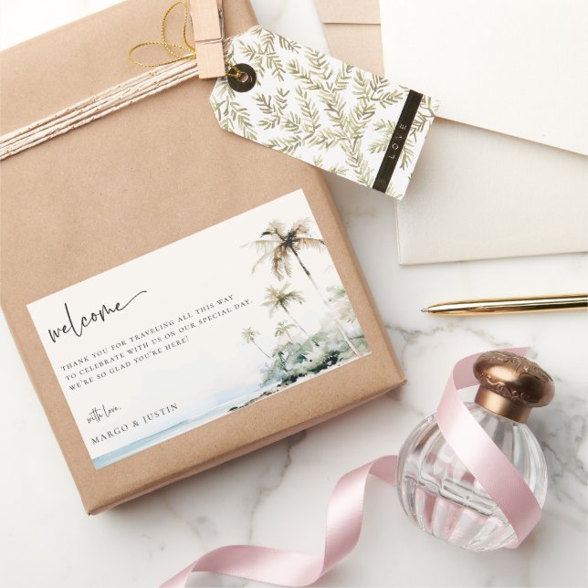 Tropical Island Beach Wedding Welcome Bag Rectangular Sticker (Gifting)