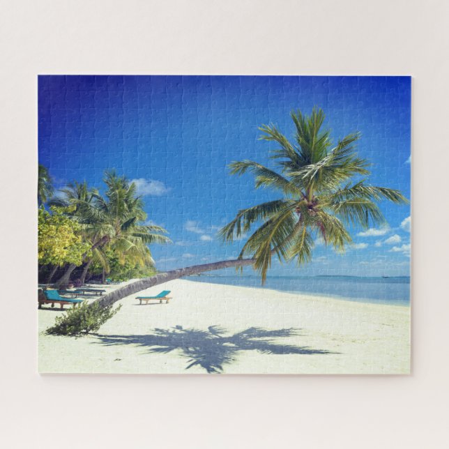 Tropical Island Beach with White Sand & Palm Trees Jigsaw Puzzle (Horizontal)