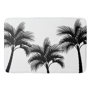 Tropical Island Black Palm Trees Silhouette Bath Mat