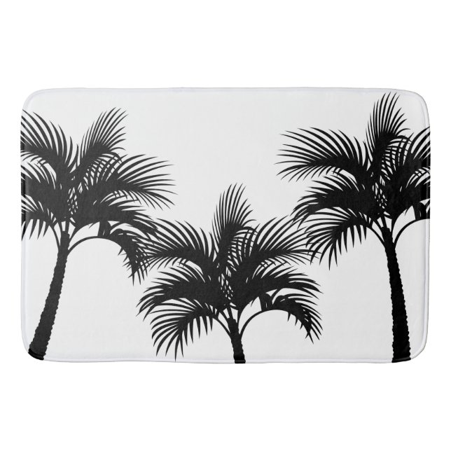Tropical Island Black Palm Trees Silhouette Bath Mat (Front)