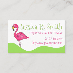 Tropical Island Cartoon Hot Pink Flamingo Bird Business Card