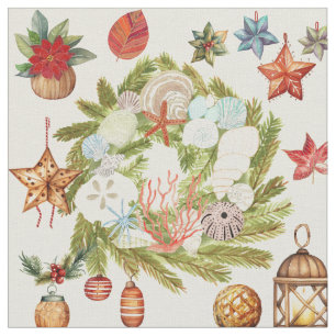 Tropical Island Coastal Christmas Fabric