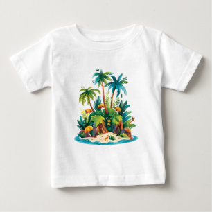 Tropical Island – Colorful Beach Scene with Palm Baby T-Shirt