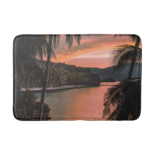 Tropical Island Evening Palm Tree Sunset Bath Mat