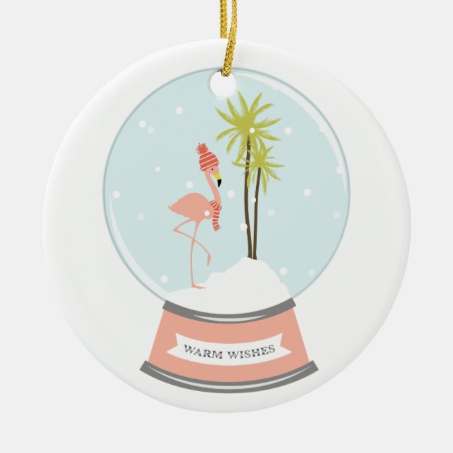 Tropical Island Flamingo Christmas - Pink Ceramic Ornament (Front)