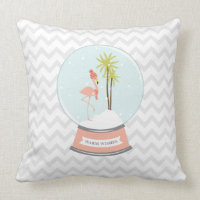 Tropical Island Flamingo Snow Globe Pillow