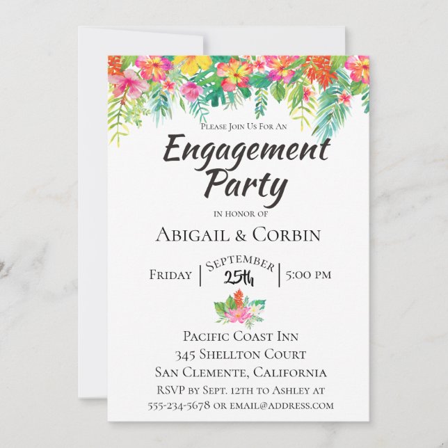 Tropical Island Floral Engagement Party Invitation (Front)