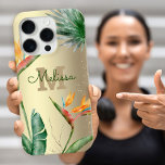 Tropical Island Floral Monogram Script Gold Foil iPhone 16 Pro Case<br><div class="desc">Stunning, sophisticated, colourful, tropical watercolor birds of paradise flowers, faux gold glitter, and personalised calligraphy script with a bold monogram initial, overlay a stylish, glam brushed gold foil background on this chic, elegant, modern cell phone case. Personalise with your name and monogram. Makes a fun and stylish statement every time...</div>