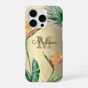Tropical Island Floral Monogram Script Gold Foil iPhone 16 Pro Case