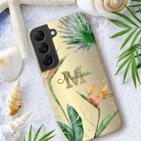 Tropical Island Floral Monogram Script Gold Foil