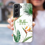 Tropical Island Floral Monogram Script White Gold Samsung Galaxy Case<br><div class="desc">Stunning, sophisticated, colourful, tropical watercolor birds of paradise flowers, faux gold glitter, and personalised calligraphy script with a bold monogram initial, overlay a stylish, airy white background on this chic, elegant, modern cell phone case. Personalise with your name and monogram. Makes a fun and stylish statement every time you use...</div>