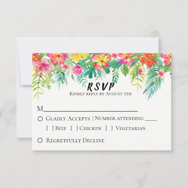 Tropical Island Floral Wedding RSVP Card (Front)
