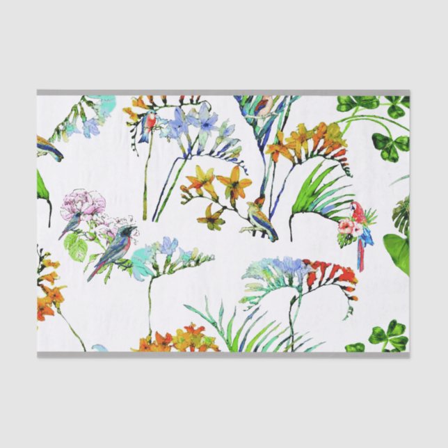 Tropical Island Flowers & Birds Tissue Paper (Front)