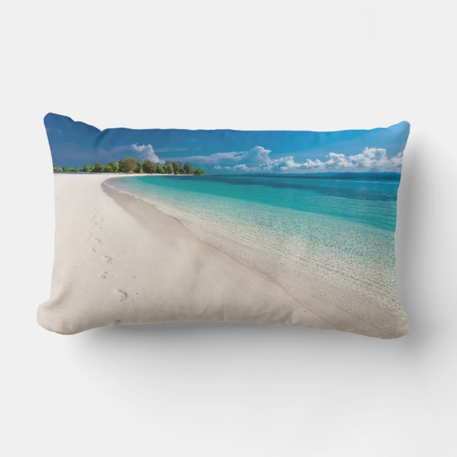 Tropical Island Footprints On The Sand   Lumbar Cushion (Front)