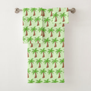 Tropical Island Green Palm Tree Palmtree Print Bath Towel Set