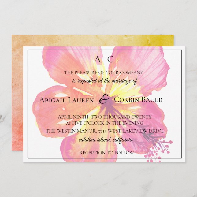 Tropical Island Hibiscus Wedding Invitation (Front/Back)