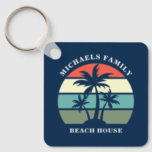 Tropical Island Home Palm Tree Beach House Custom Key Ring
