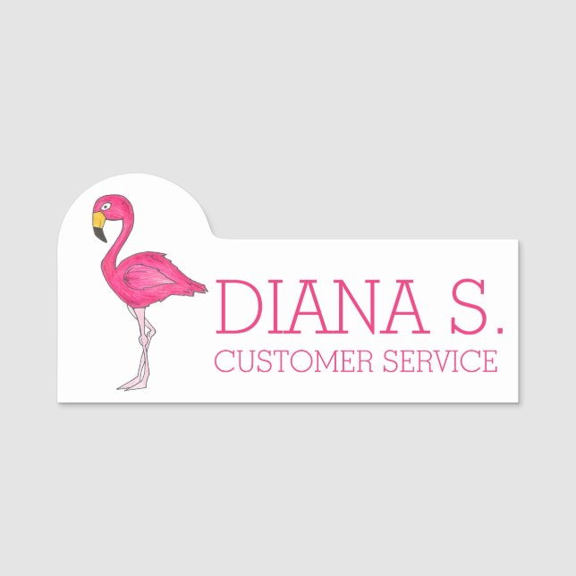 Tropical Island Hot Pink Flamingo Bird Beach Name Tag (Front)