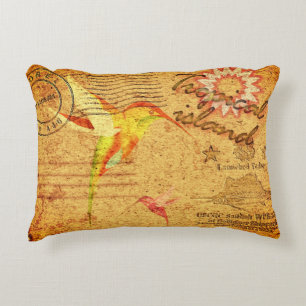 Tropical island hummingbird vintage postcard decorative cushion