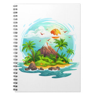 Tropical Island Illustration with Ocean View Notebook