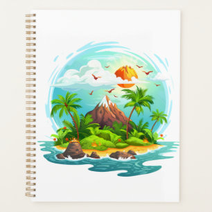 Tropical Island Illustration with Ocean View Planner