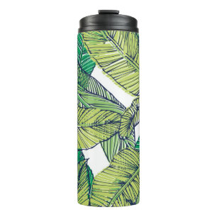 tropical island leaf illustration/vintage thermal tumbler