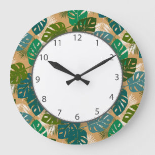 Tropical Island Leaves Large Clock