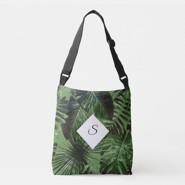 Tropical Island Leaves Monogram with Your Initials Crossbody Bag (Front)