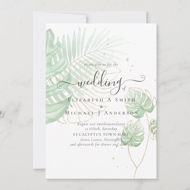 Tropical Island Palm Leaves Beach Wedding Invitation (Front)