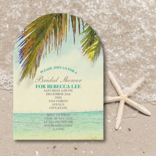 tropical island palm tree beach bridal shower invitation