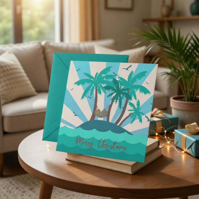 Tropical Island Palm Tree Christmas Card  (Creator Uploaded)