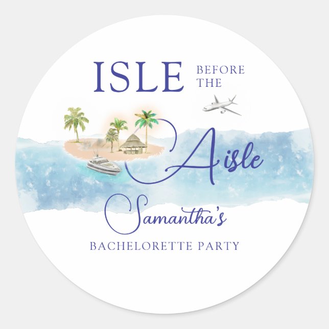 Tropical Island Palm Tree Destination Bachelorette Classic Round Sticker (Front)